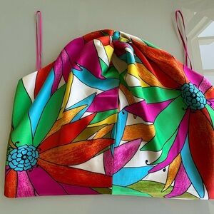 envy Multicolor Floral Print Crop Top in Bright Pink, Green, Blue, Red, Orange